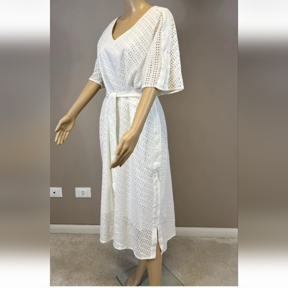 MaxMara Marina Rinaldi Domani Elegant Cotton  White Midi Dress Size 18
